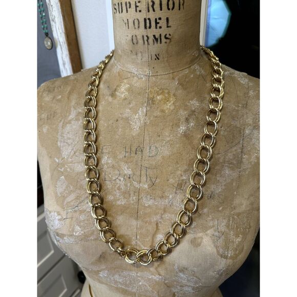 Vintage Gold Double Link Chain Necklace 90s Style Necklace - Picture 5 of 6